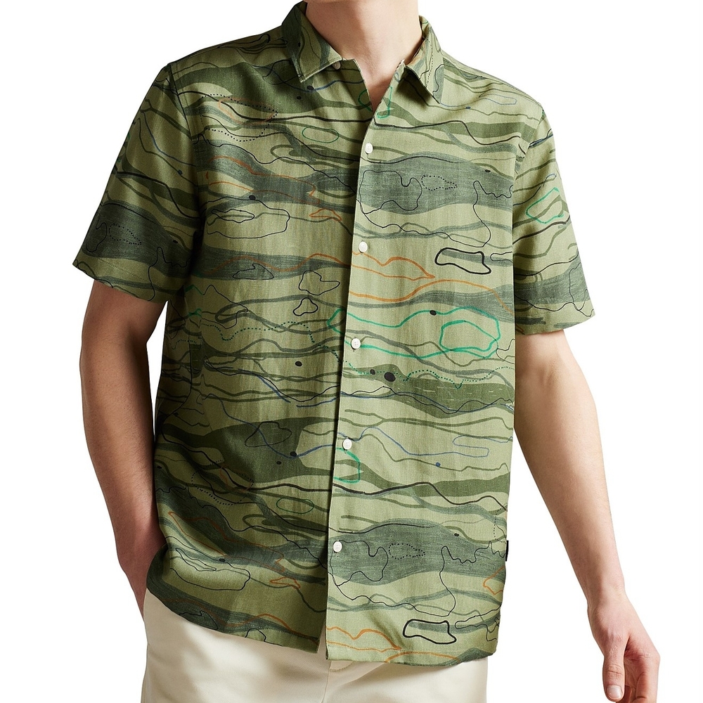 Ted Baker Briary Short Sleeve Wave‎ Print Shirt Size 5/XL